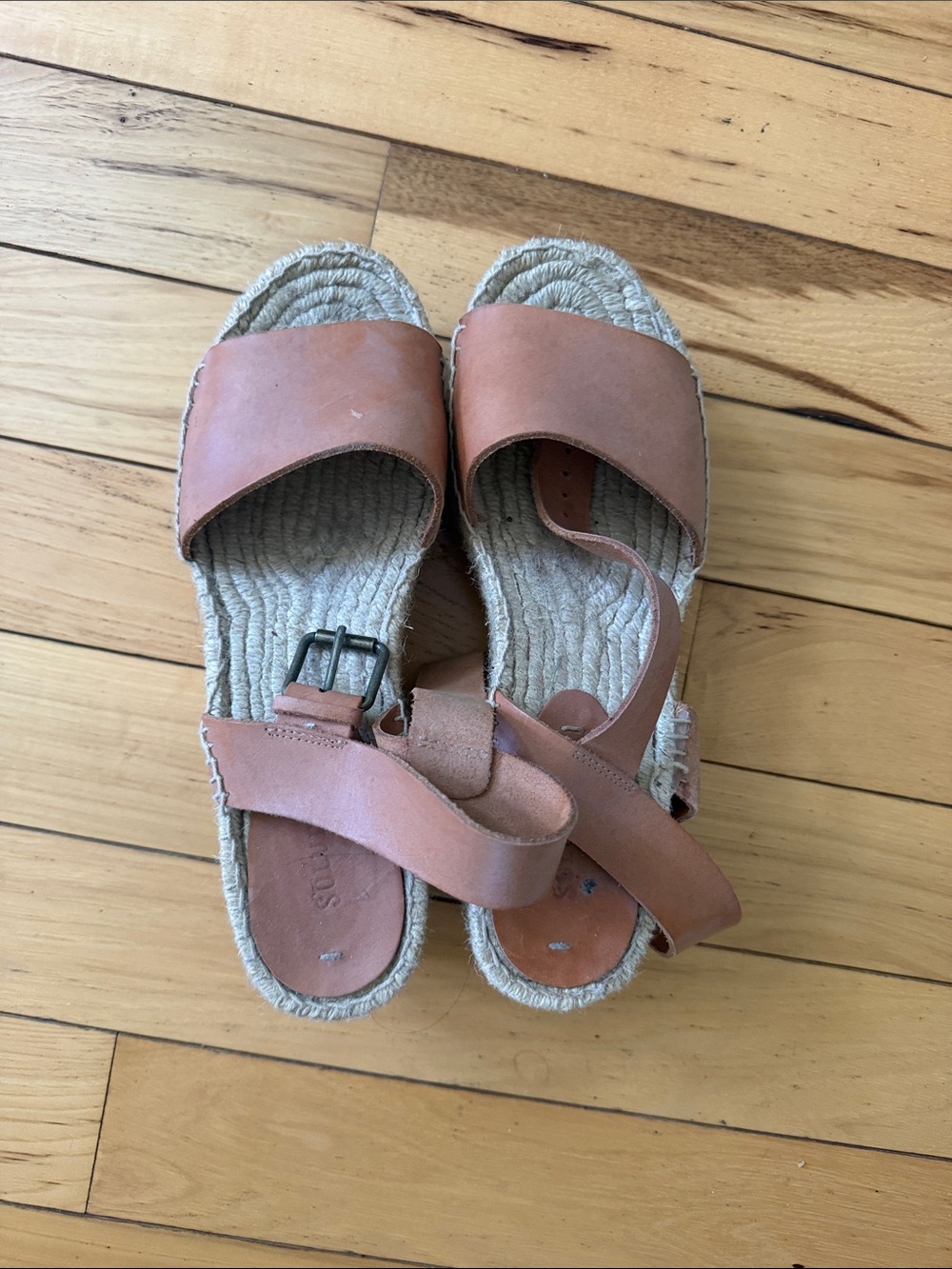 Women's Leather Espadrille Sandals in Tan with Ankle Buckle